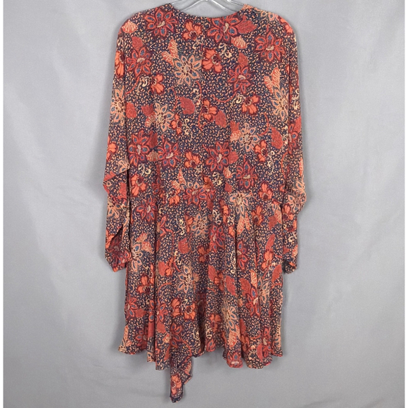 Free People Dress Womens Medium Teegan Mini Floral Chiffon Boho Faux Wrap - Picture 3 of 13